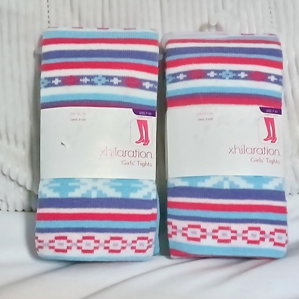 2 Pairs Xhilaration Girls Multicolor Snowflake Warm Tights Size 7-10 NWT